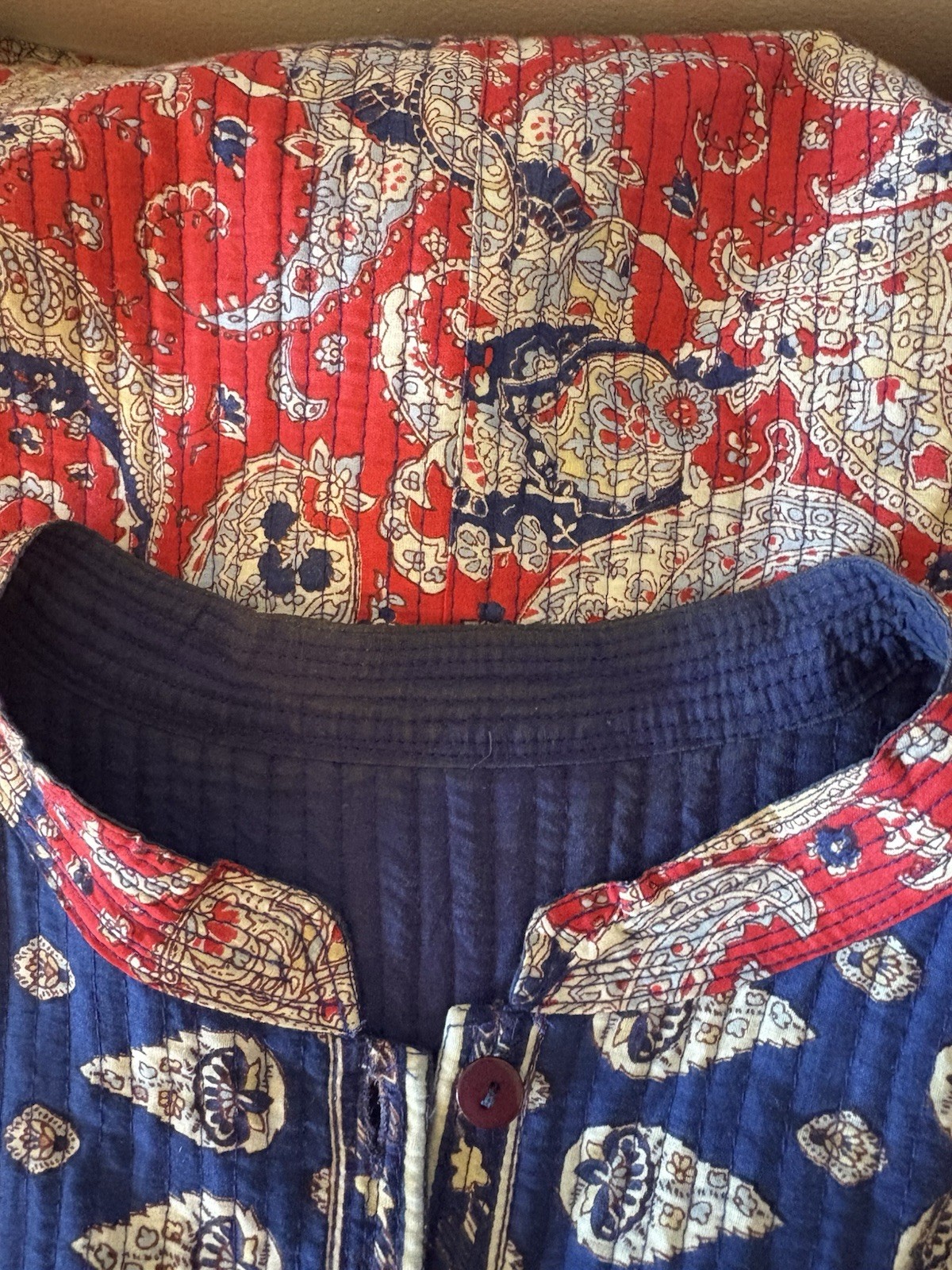 Handmade Quilt Top Blazer Blue Red Boho XL XXL 2xl Thin Quilted Button Shirt
