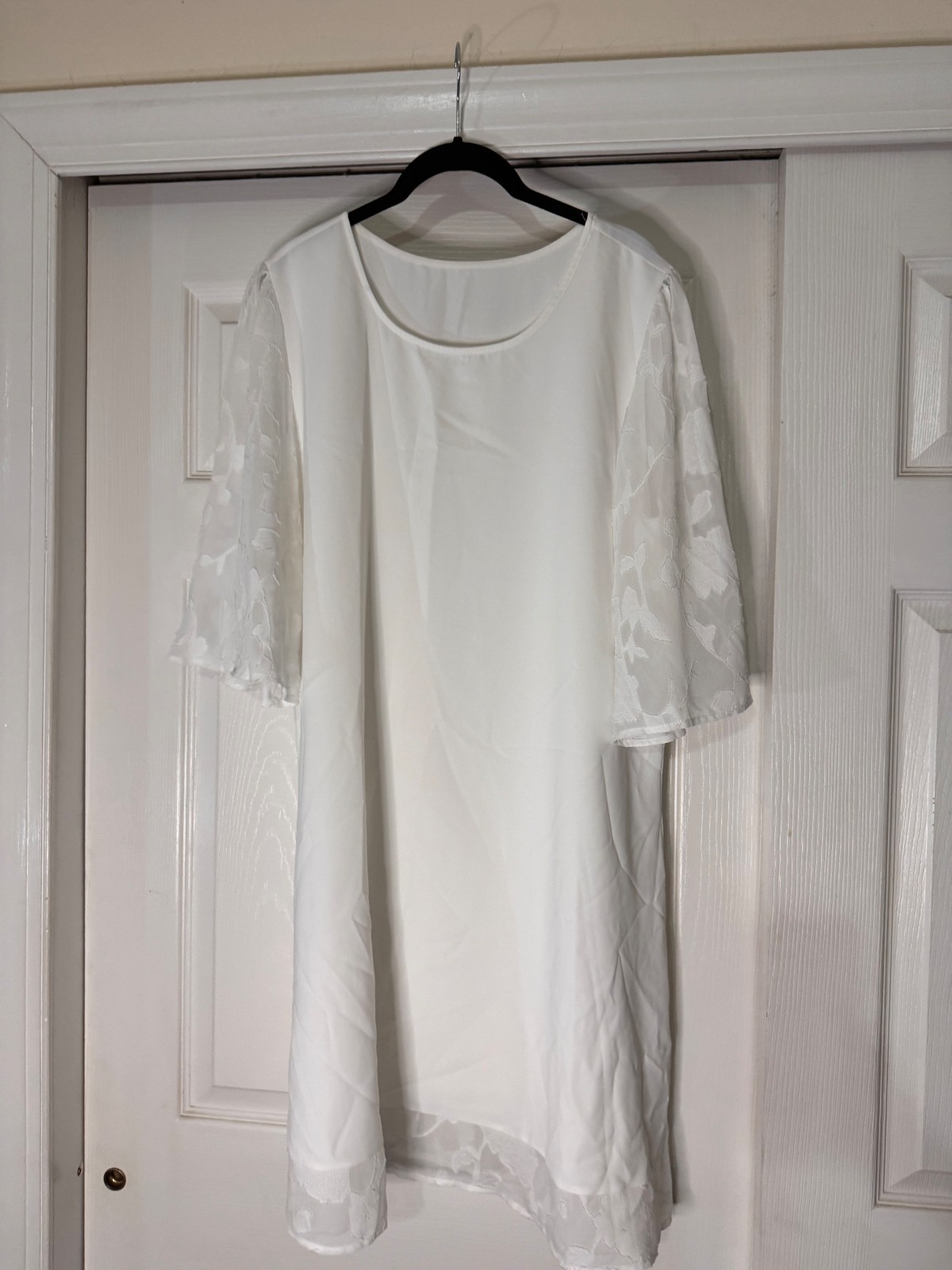 Ladies Tunic Style Dress, Sheer Sleeve with Floral Appliqué