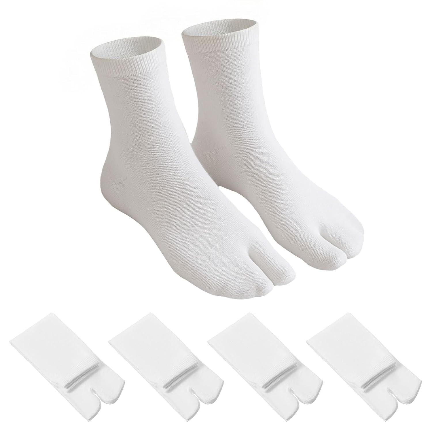 Japanese Tabi Socks White 4 Pairs Split Toe US Size 5-11 for Men Women