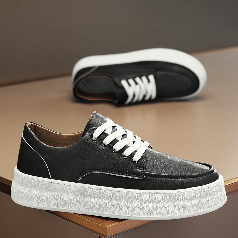 Men’s Faux Leather Board Shoes Casual Loafers Lace Up Round Toe Fashion Casual