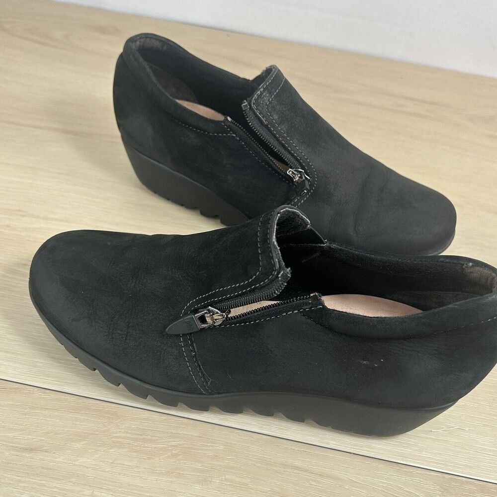 Munro Napoli Zip Bootie Loafer Shoe Comfort Black Suede Leather US 6.5 NO INSOLE