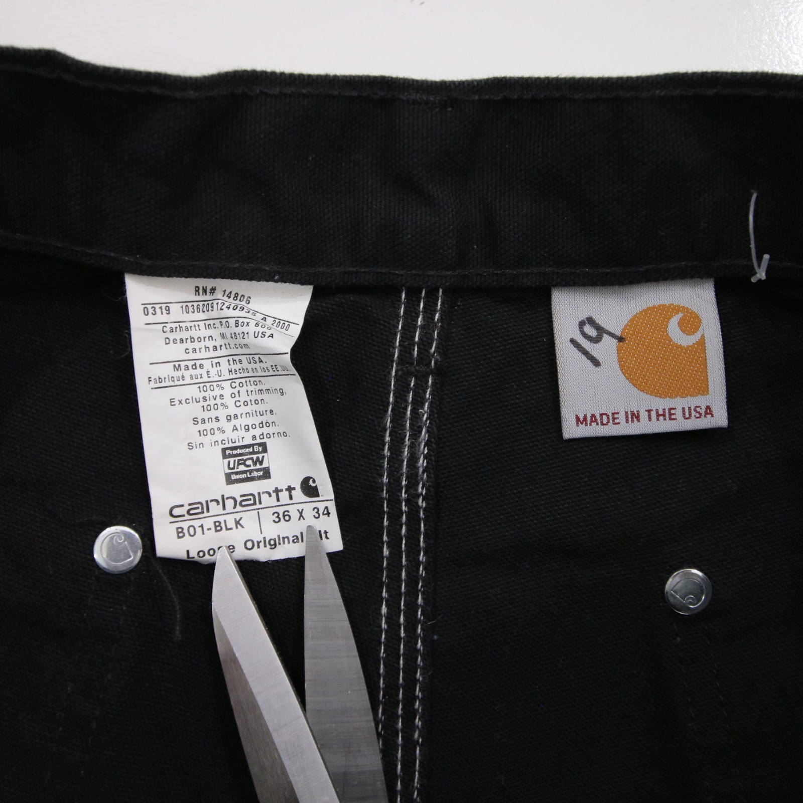 Carhartt Pants Mens 36×34 Black B01 Double Knee Made In USA Workwear
