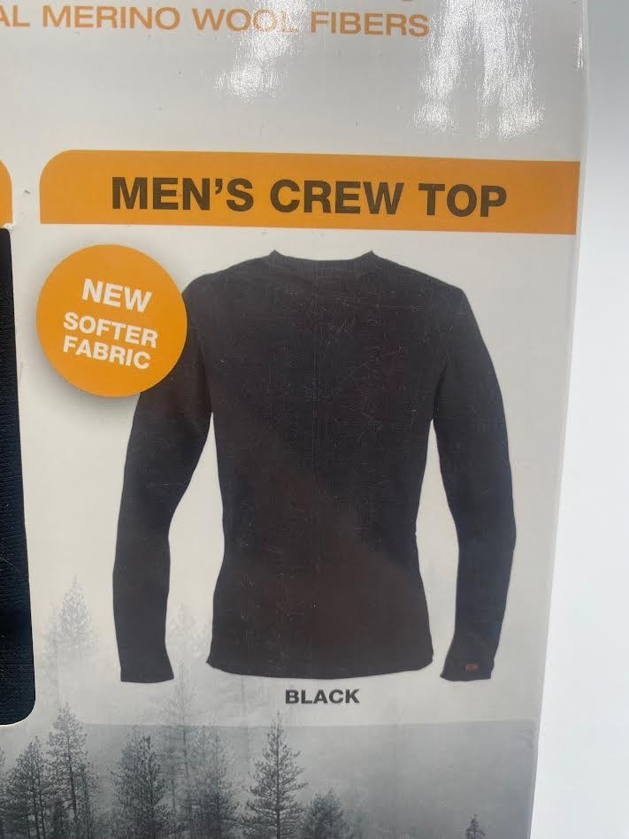 Omni-Wool Men’s Merino Wool Base Layer Crew Top Small Black