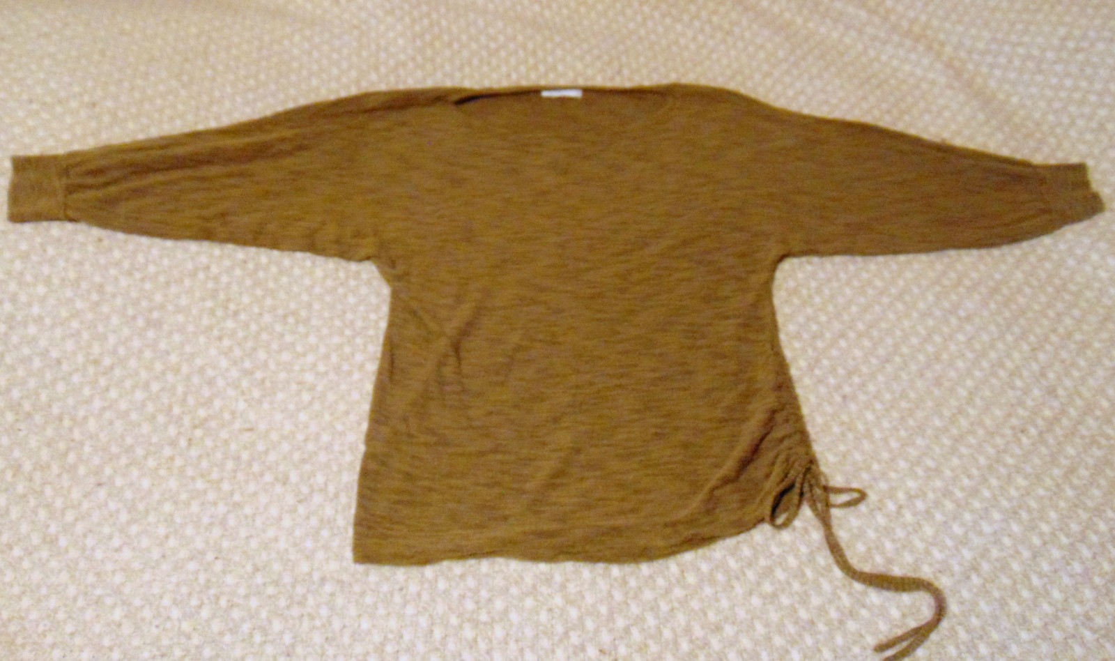 Ruched Drawstring Knit Top Brown Heathered Cozycore Minimalist S Earthy Neutrals