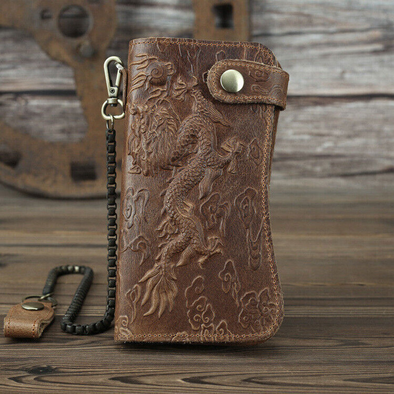 Men Leather Credit ID Cards Holder Long Chain Wallet Biker Trucker Heavy Thick S