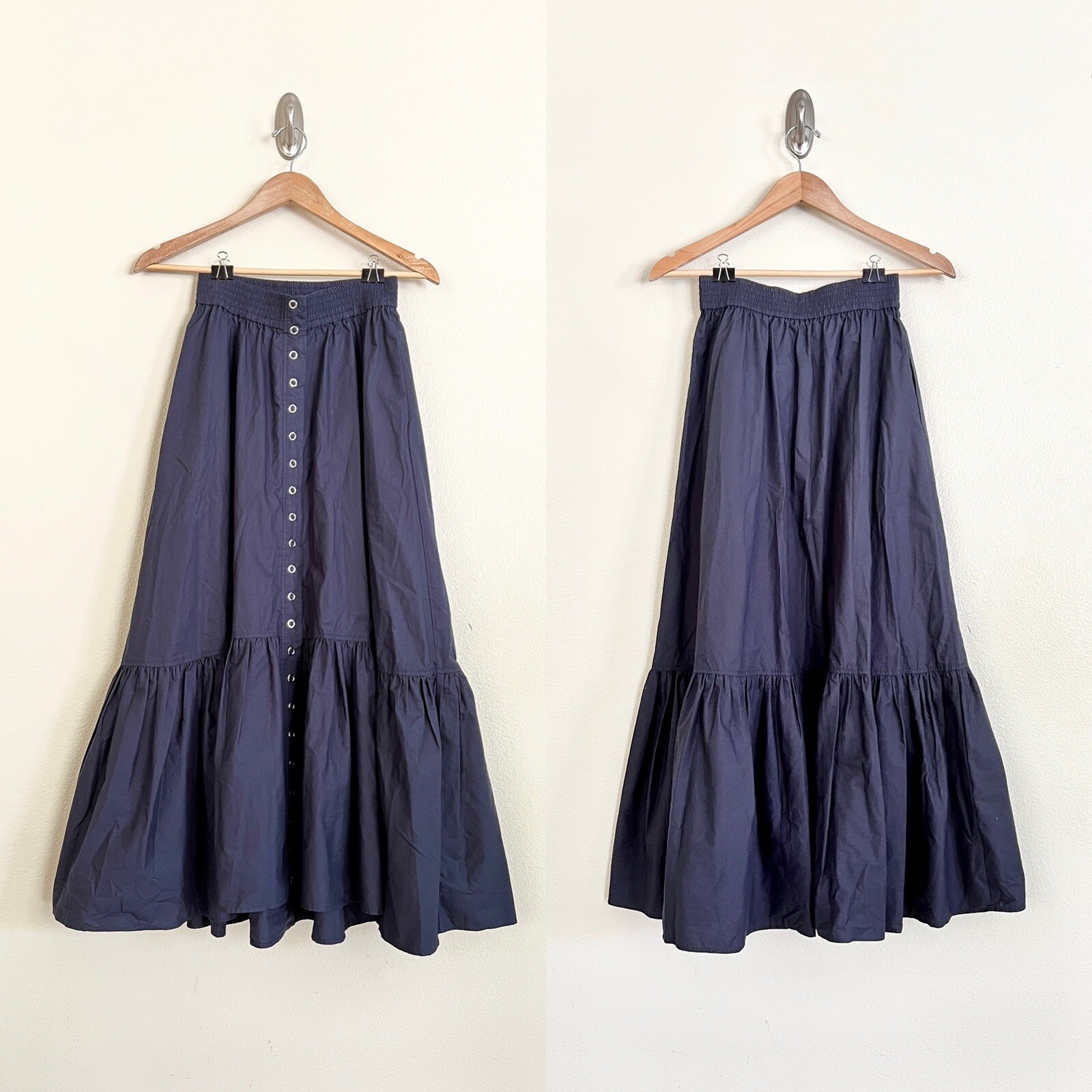 A.L.C. Jade Nightshade Navy Blue Snap Button Ruffle Full Maxi Skirt Sz 4 ALC
