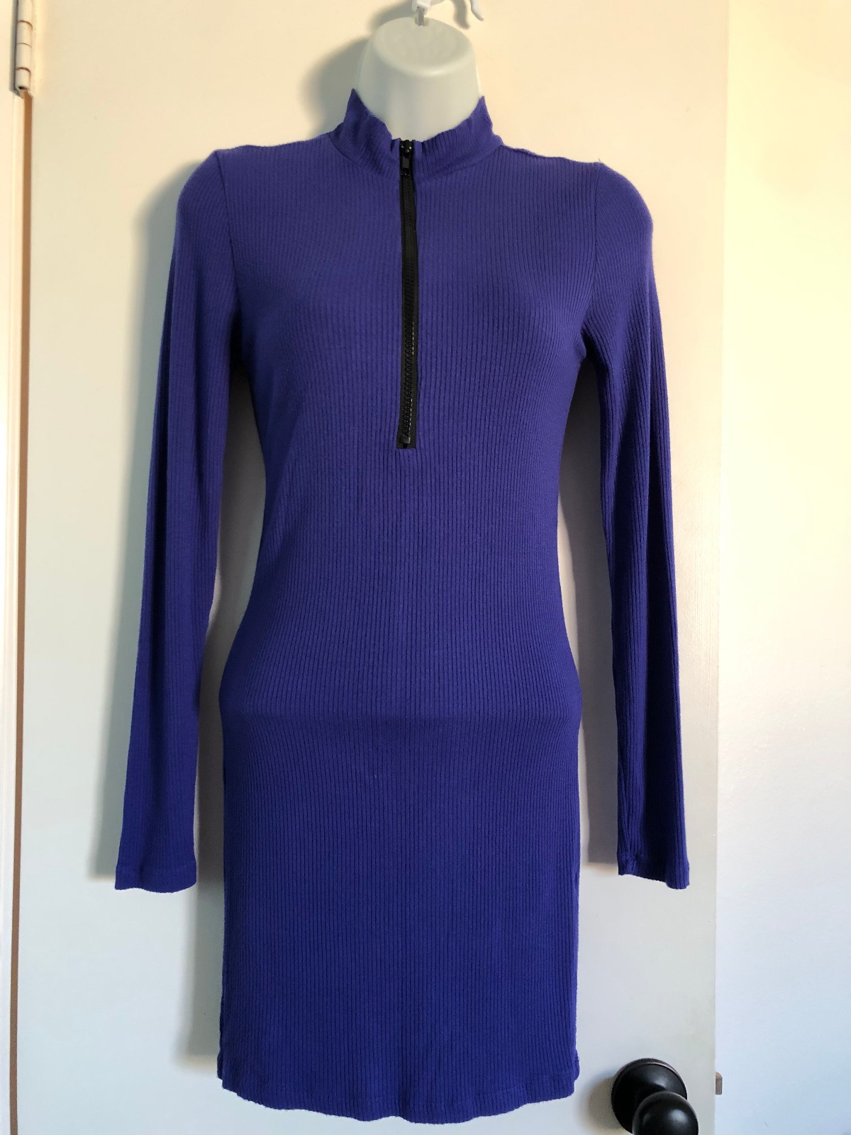 Neon Dark Blue Long Sleeve Pencil Mini Dress – Size Small (S)