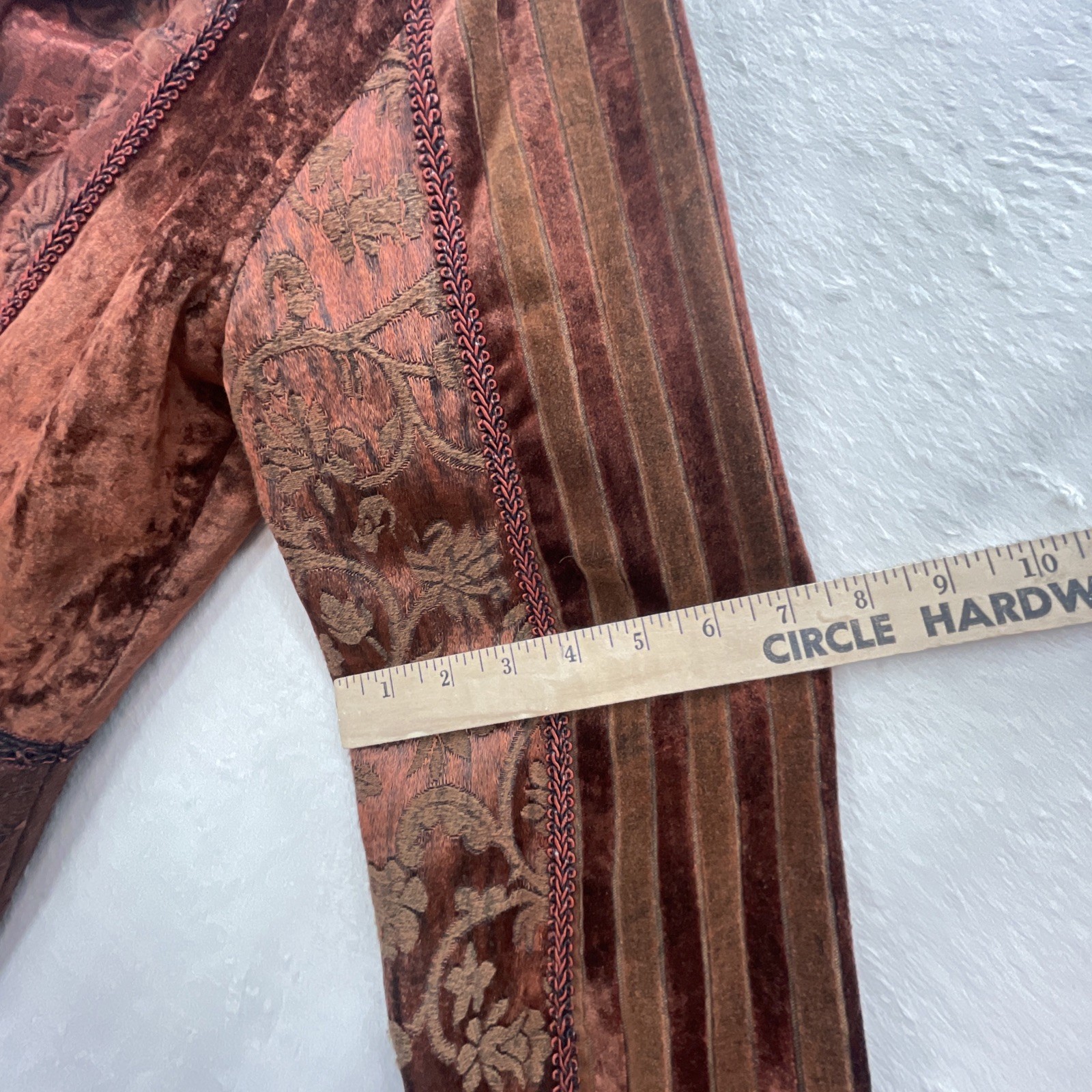 VTG FLASHBACK Brown Shabby Chic JACKET Crushed Velvet Peplum Boho Dark Goth Sz S
