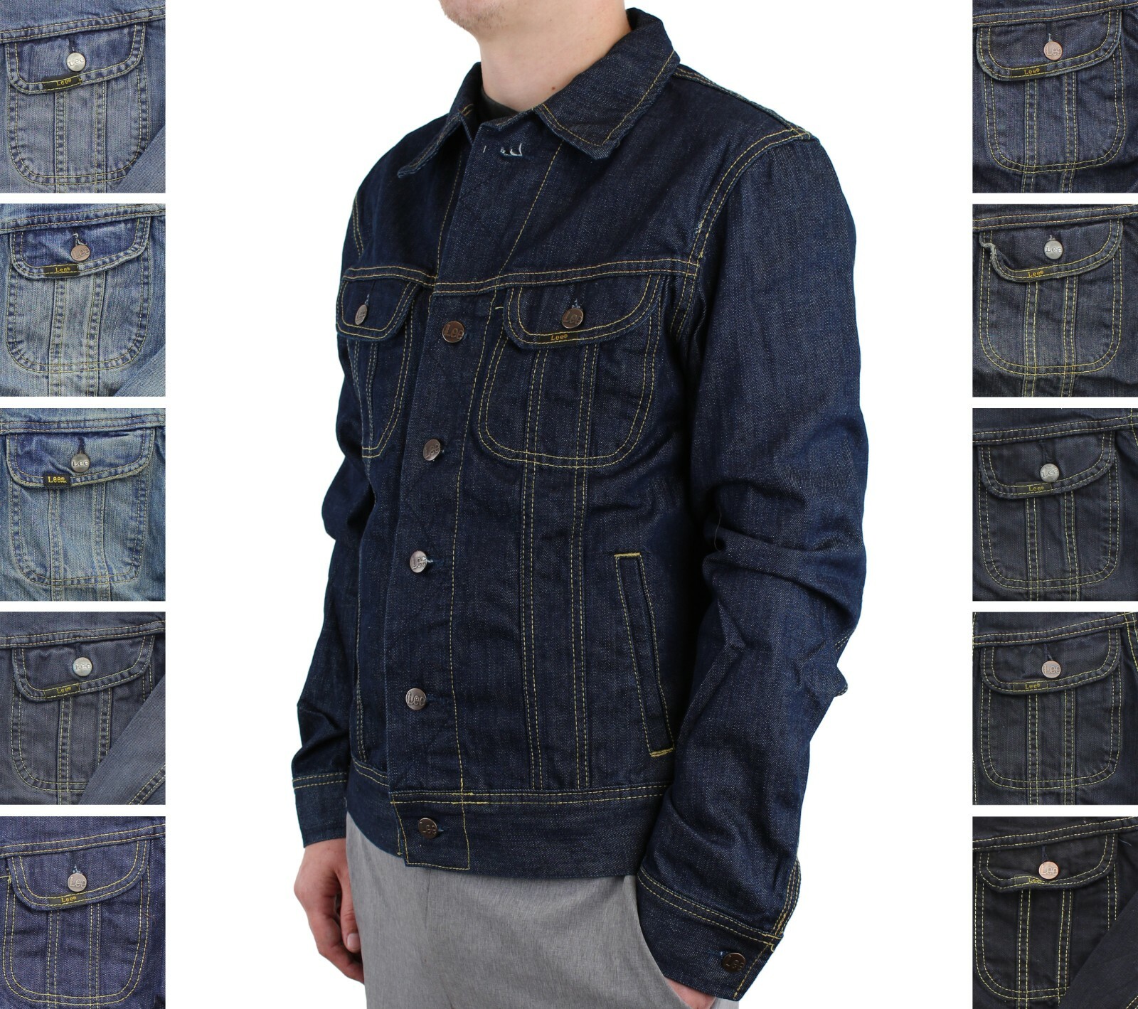 Lee Trucker Jean Jacket Men’s Classic Cotton Denim Coat, 4 Pocket Button Up