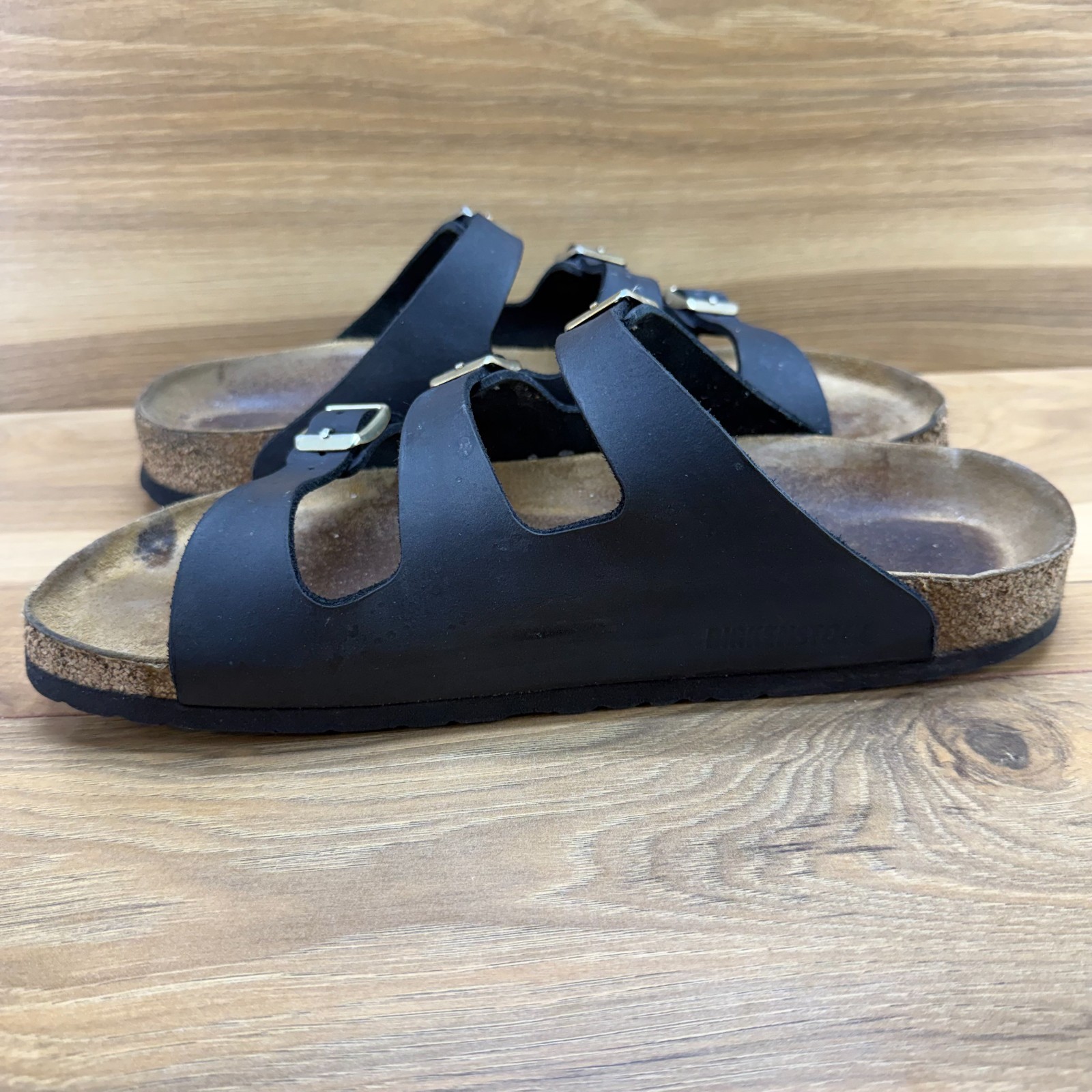 Birkenstock Florida Three Strap Sandals 10 N EU 41 Soft Footbed Black Nubuck
