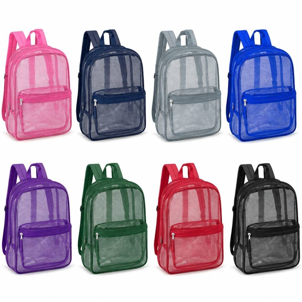 24 Pack 17″ Mesh Backpacks Bulk Wholesale School Bags Donation 8 Assorted Colors