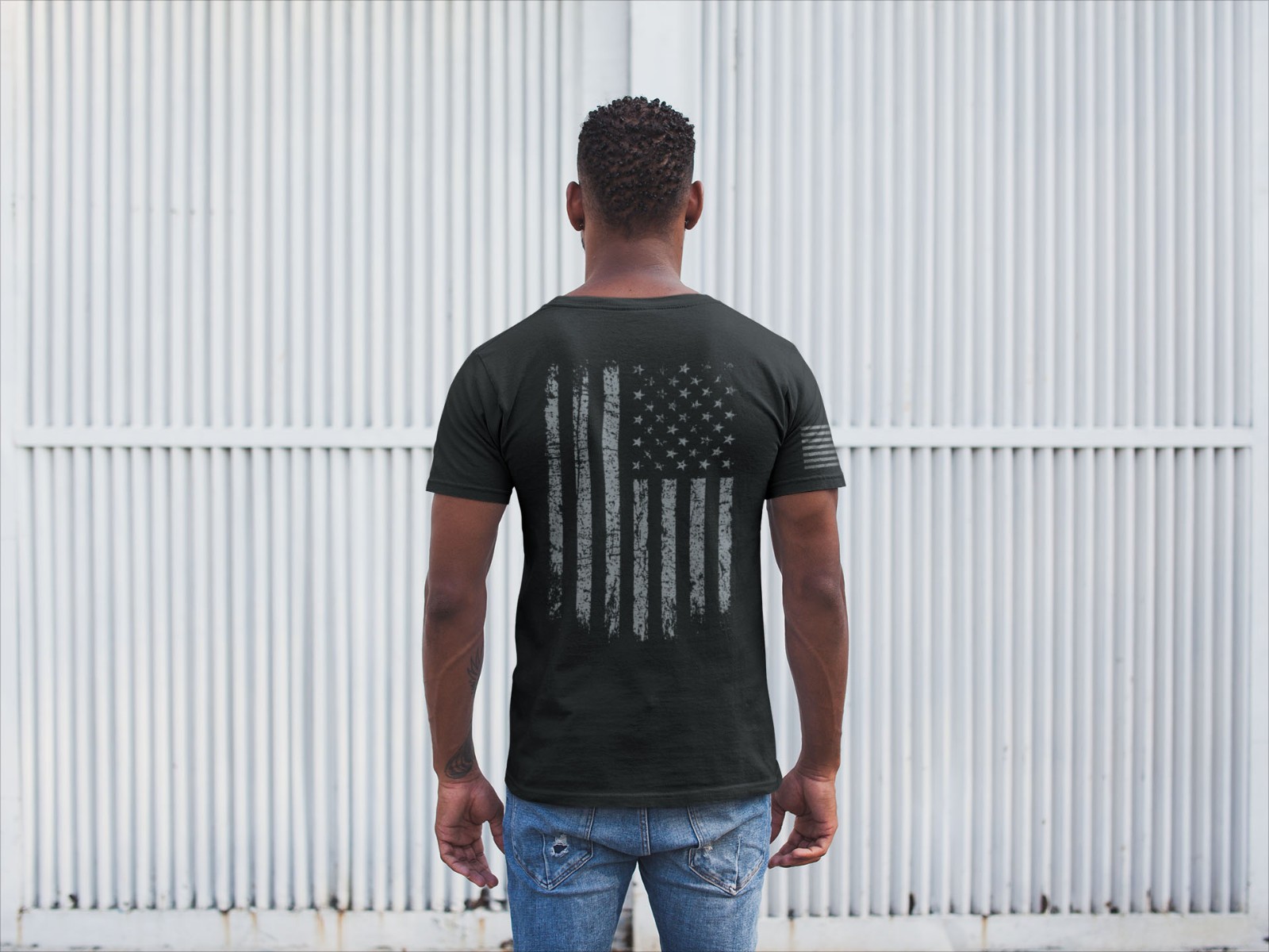 Distressed American Flag T-Shirt with Back & Sleeve Print – Patriotic USA