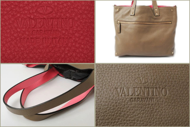 Valentino Rockstud Reversible Beige Fuchsia 2way Tote Leather Unisex Bag #PTB078