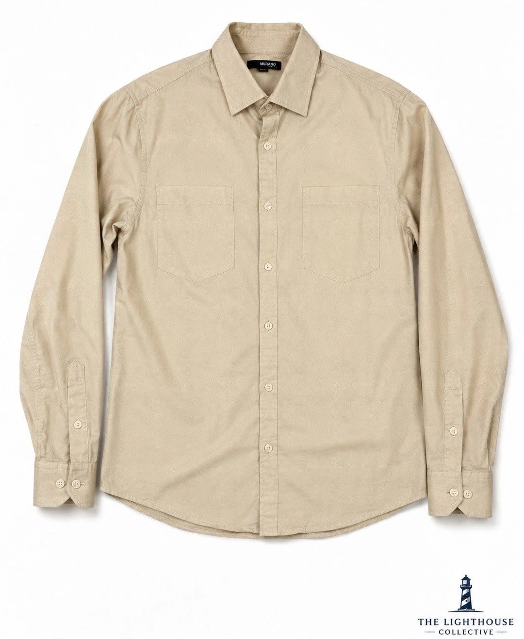 Murano Men’s M Beige Corduroy Slim Fit Long Sleeve Button-Up Shirt 2 Pocket