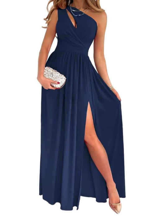 LYANER Women’s One Shoulder High Split Cutout Sleeveless Dress Navy Blue Medium