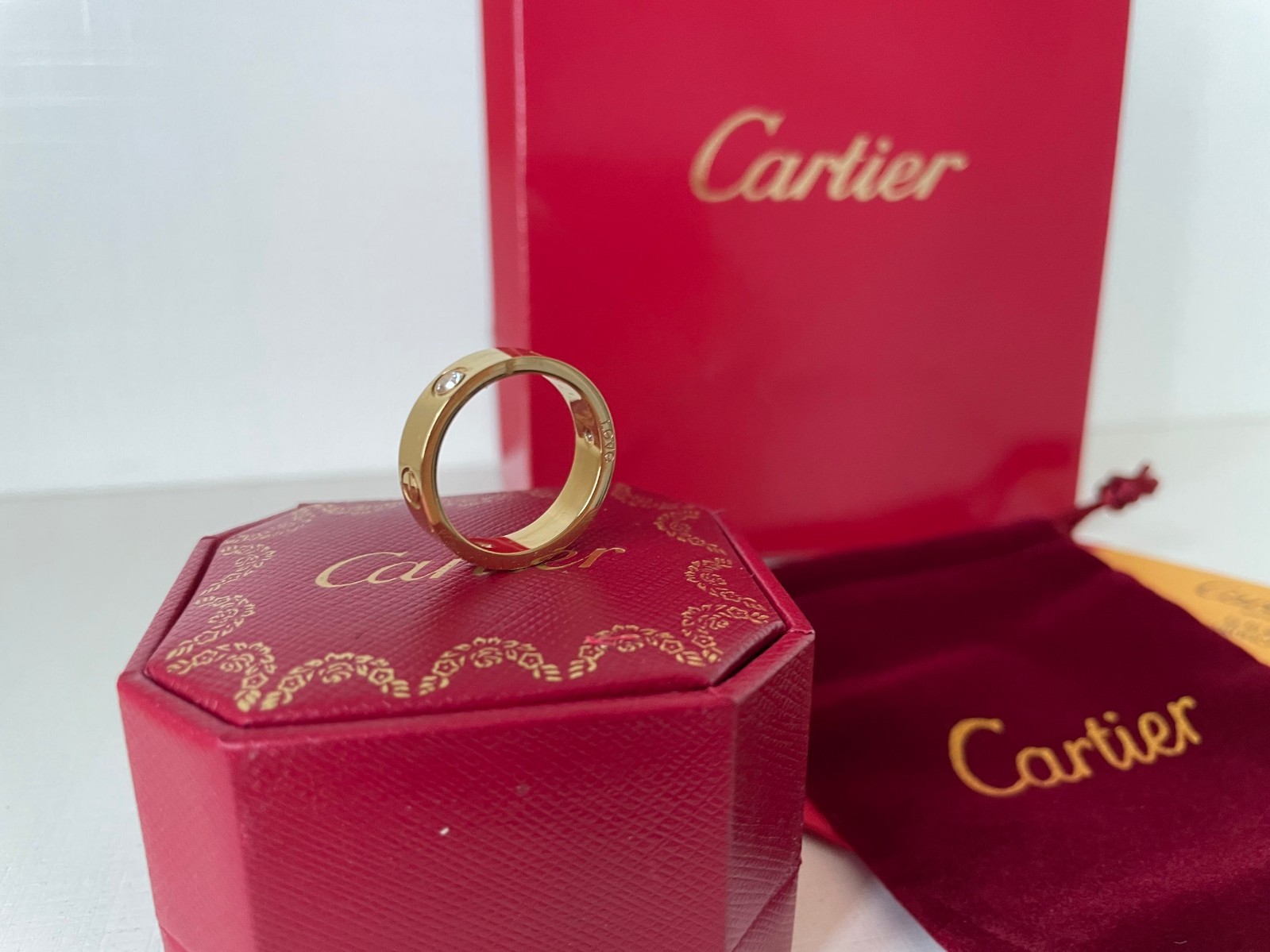Cartier Big C Diamond Cut Frameless BLACK Lens Gold Frame & Certification Papers