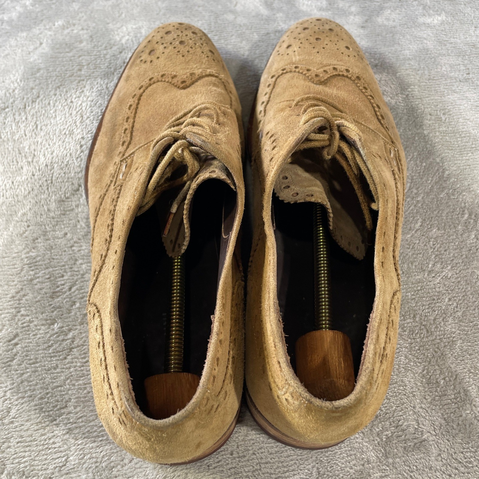 Magnanni Wingtip Brogue Oxford Shoes Mens 12 Tan Suede Office Career Luxury