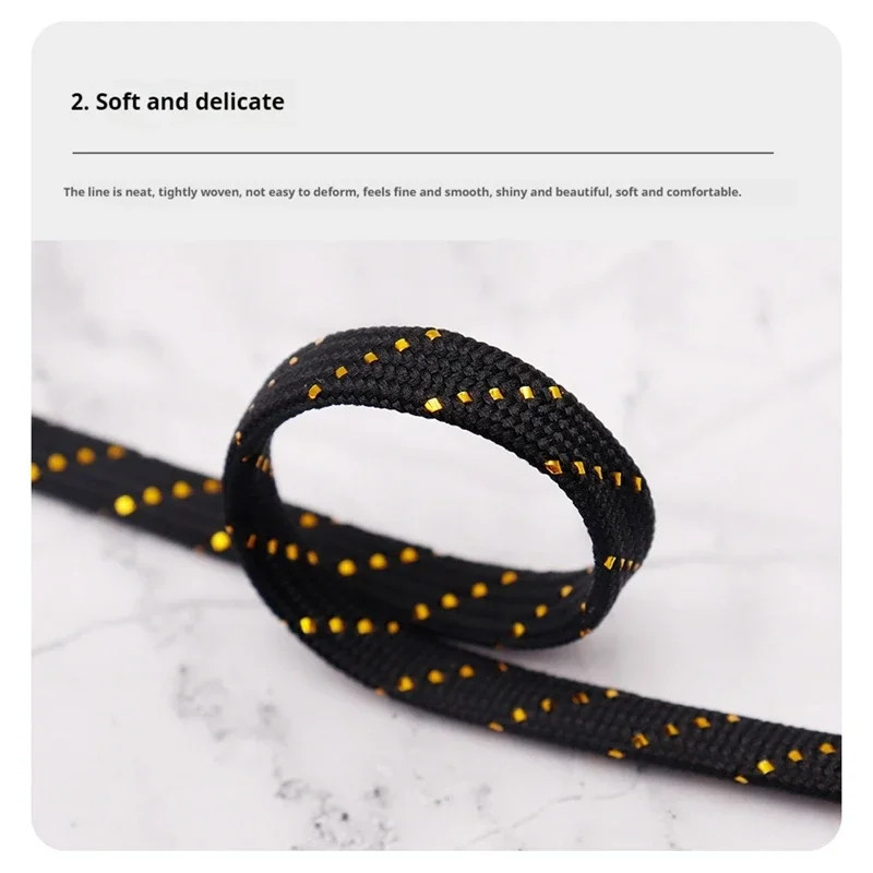Luxury Gold Wire Flat Shoelaces 7mm Wide Rope for Sneakers Casual Shoe Laces 60/