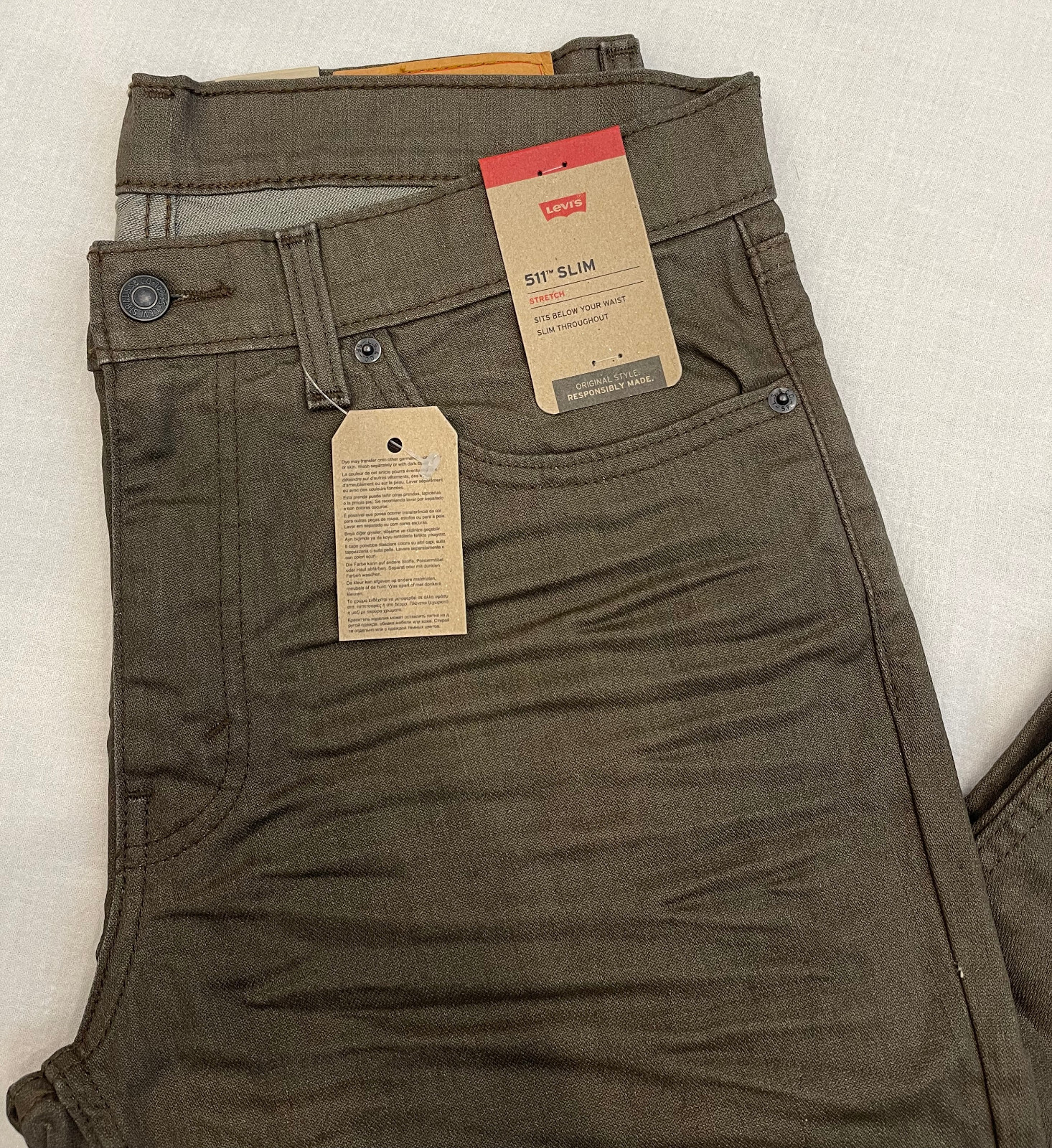 Levis 511 Slim Fit Stretch Mens Jeans 30,32,33,34,36,38 #2273 Olive Khaki-Brown