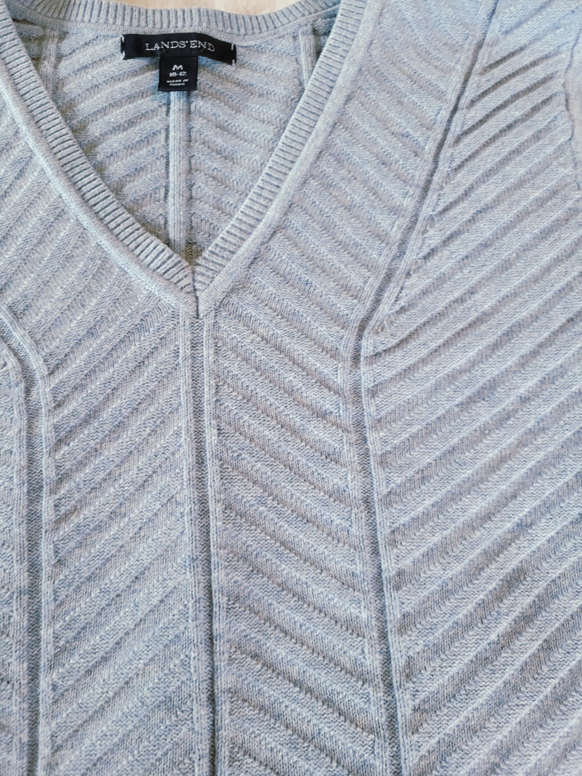 Lands’ End Marbled Baby Blue 100% Baumwolle Womens Size M V-Neck Sweater