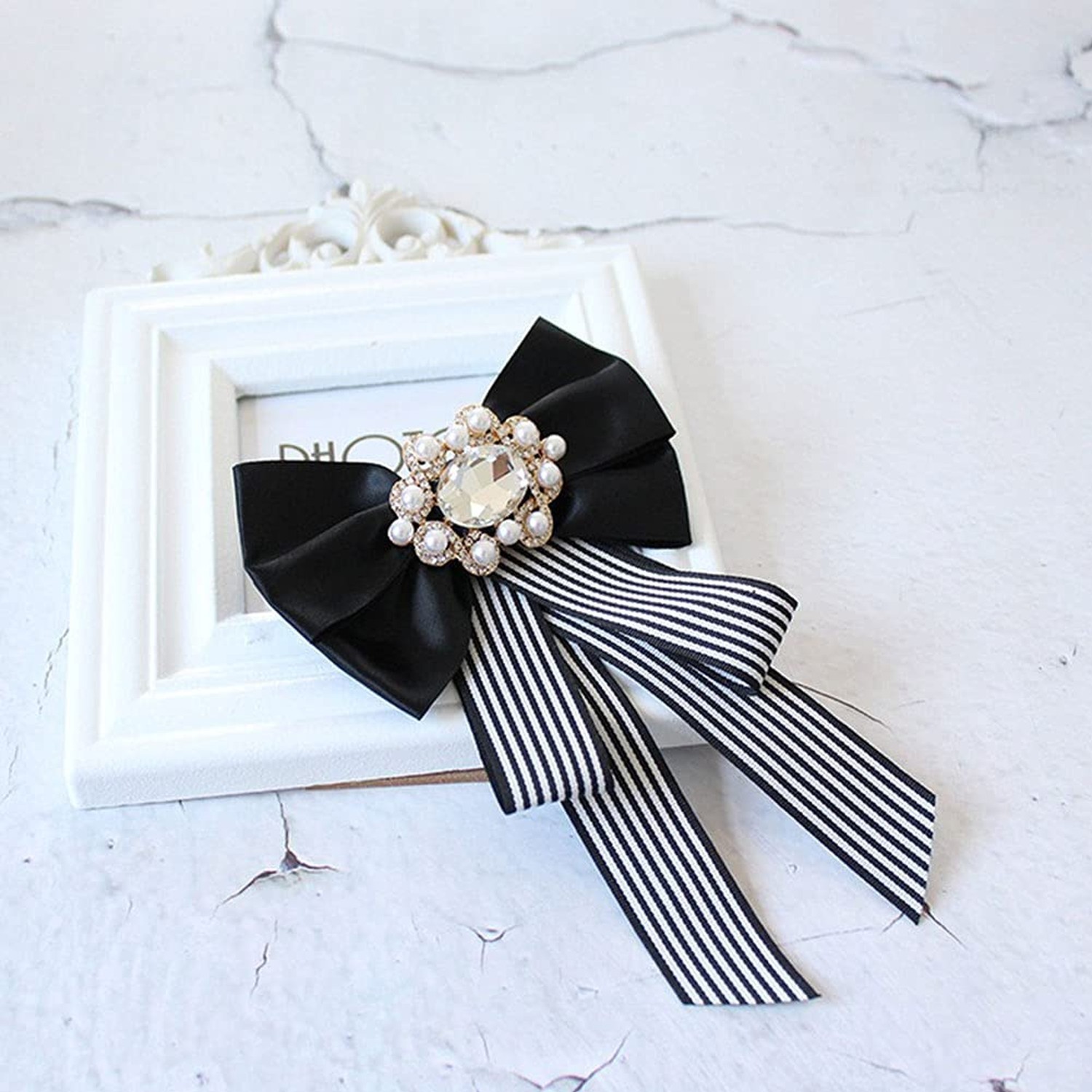 JKQBUX Korean Chic Ribbon Bow Tie Brooch Pins for Women Girls Retro Plaid Bow…