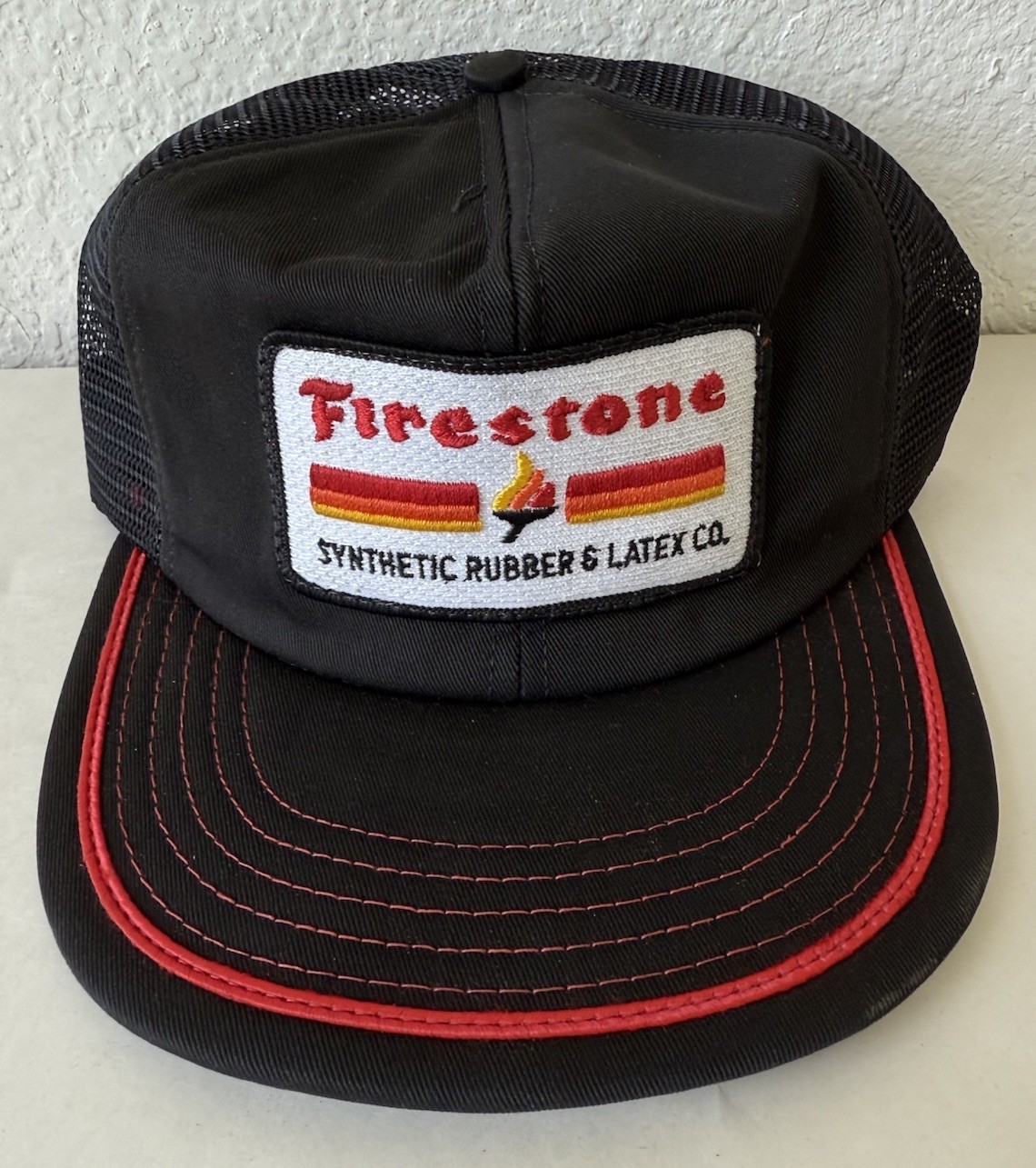 Vtg Firestone Synthetic Rubber & Latex Co Patch Hat Snapback Mesh