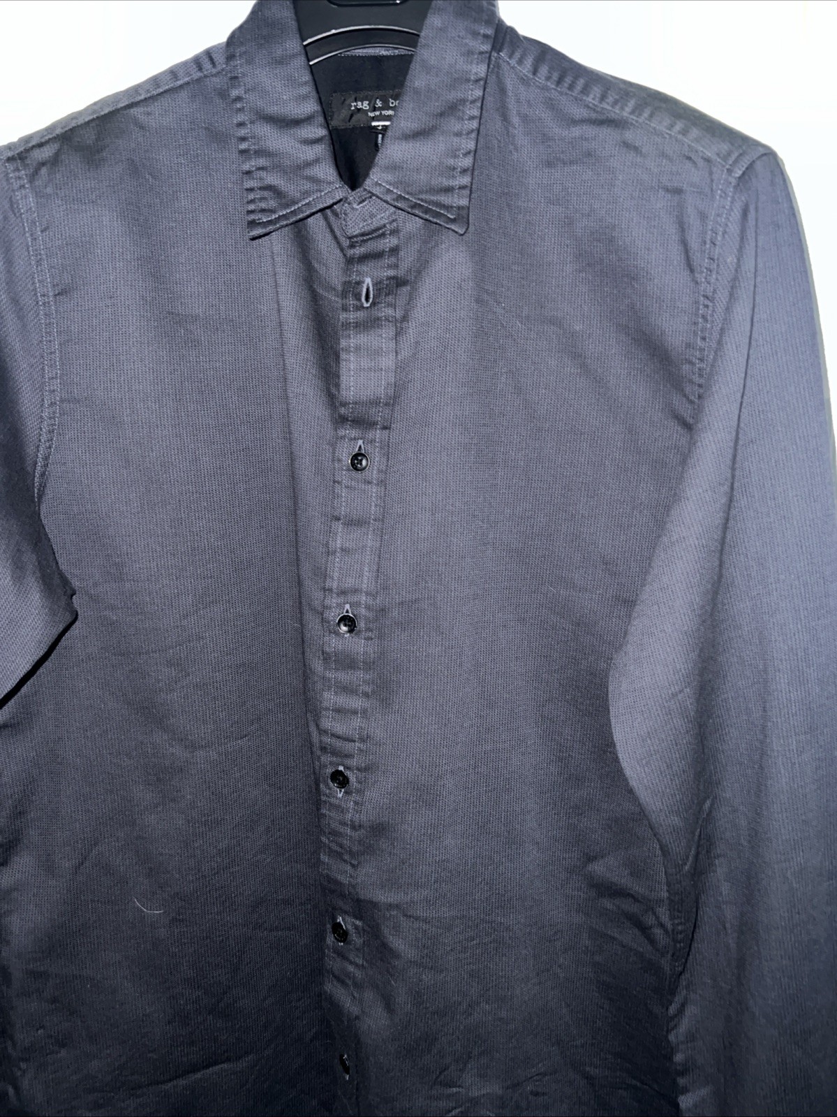 $200 NWT Rag & Bone Tomlin Stretch Dobby Button-Up Shirt in Dark Shadow LARGE