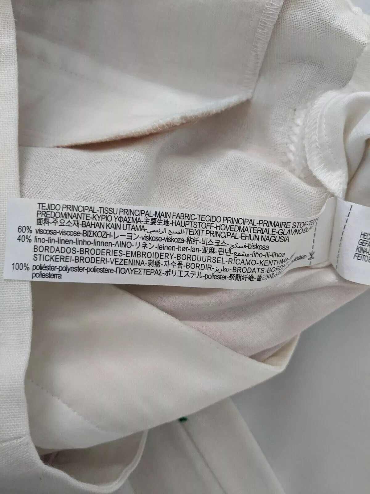 Zara White and Green Linen Blend Embroidered Trousers Size S RRP £49.99