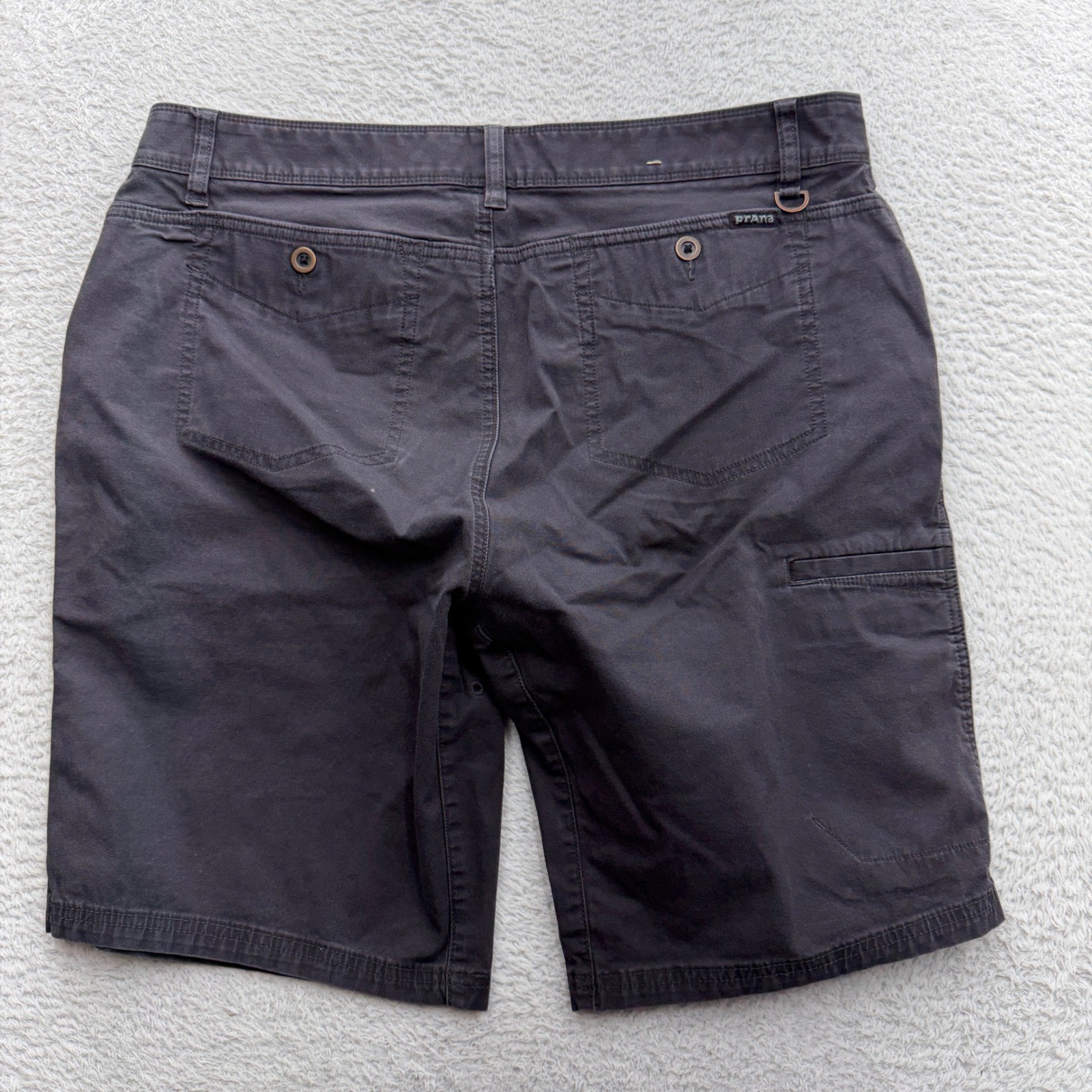 Prana Zion Mens 34 Charcoal Grey Organic Cotton Blend Stretch Hiking Shorts