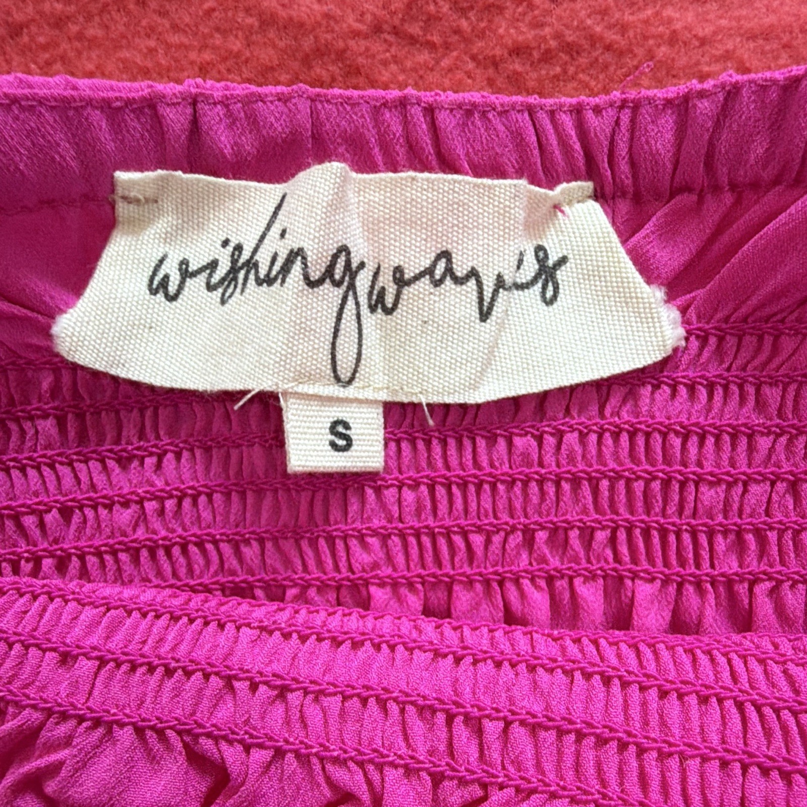 Wishing Waves Pink Solid Off Shoulder Puff Sleeve Smocked Cropped Blouse S