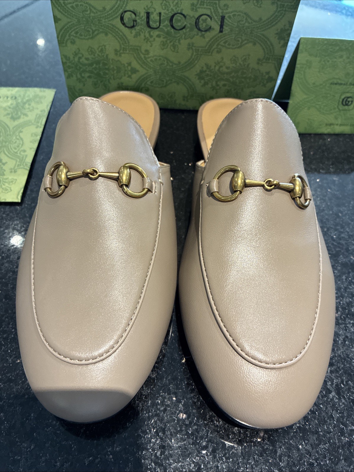 Gucci Princetown Leather Mule Slipper Horsebit Slipper Size 40 Beige