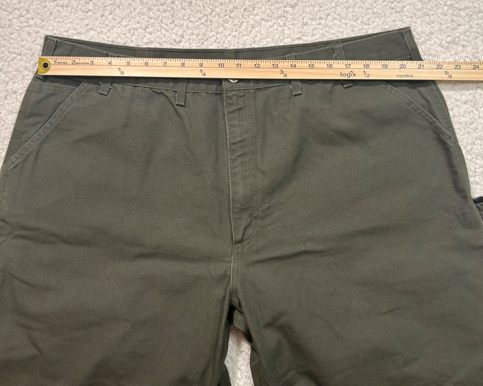 Carhartt Green B11 MOS Duck Canvas Dungaree Fit Pants Sz 44×30 USA UNION MADE
