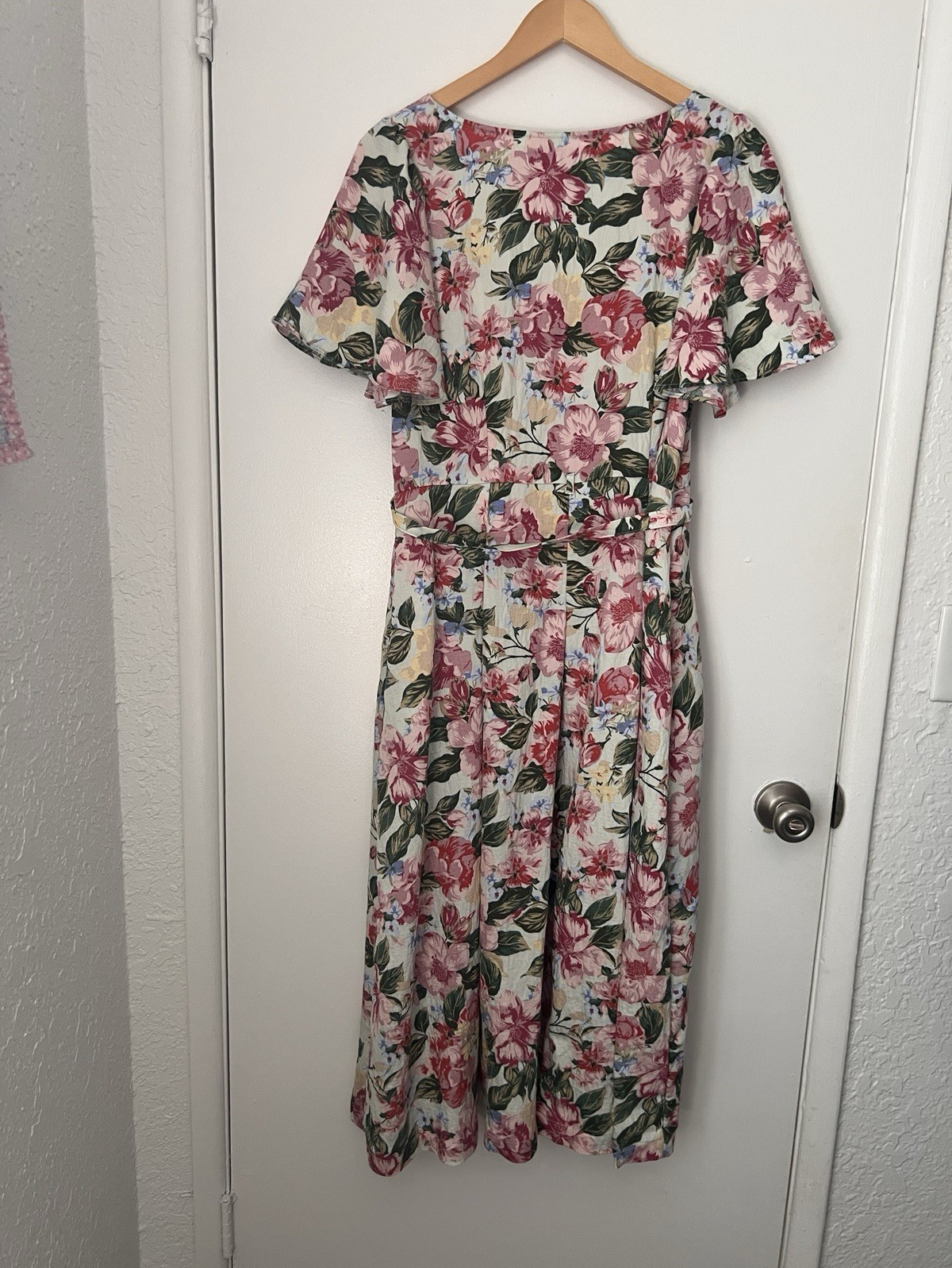A New Day Floral V-Neck Flutter Short Sleeve Belted A-Line Midi Dress 16