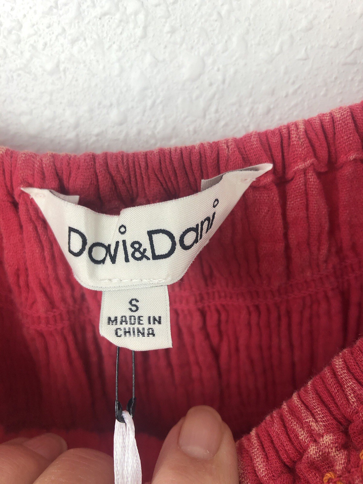 Davi And Dani MaxiDress SZS Red Smocking Sleeveless Ties Embroidery Boho A4