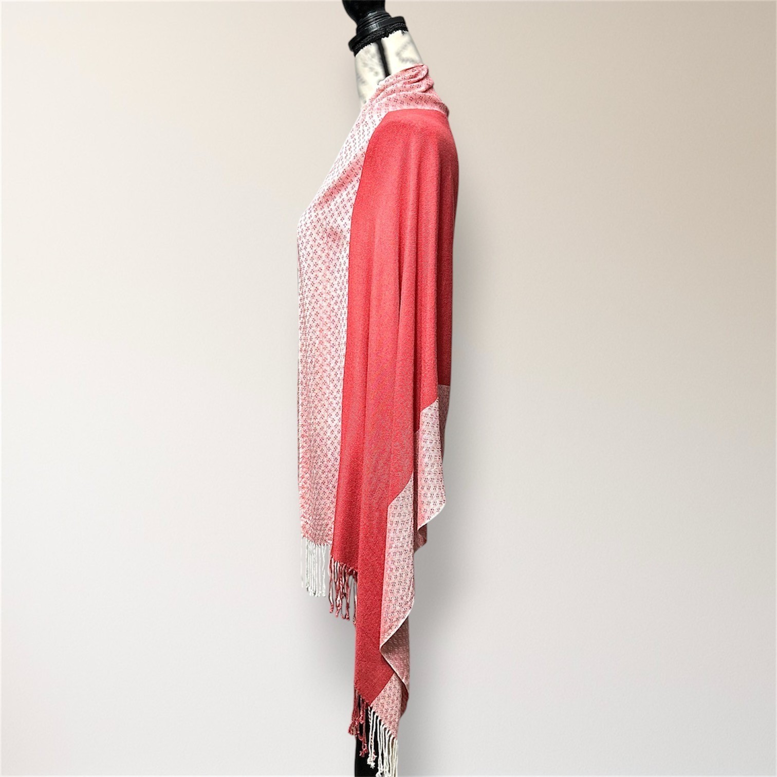 Pashmina 100% Pashmina Jacquard Fringe Shawl Wrap Pink Coral Reversible Travel