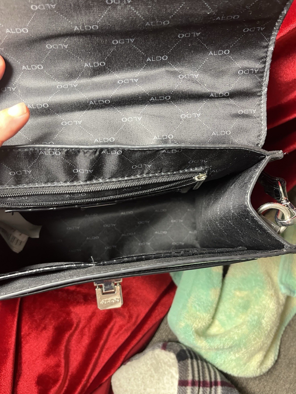ALDO Anniebrook handbag With Strap Black Satchel Cross Body Scarf Faux Leather