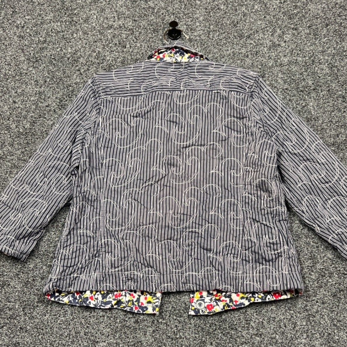 Reversible Quilted Jacket L/XL Navy Floral Print Button Front Cottagecore Boho