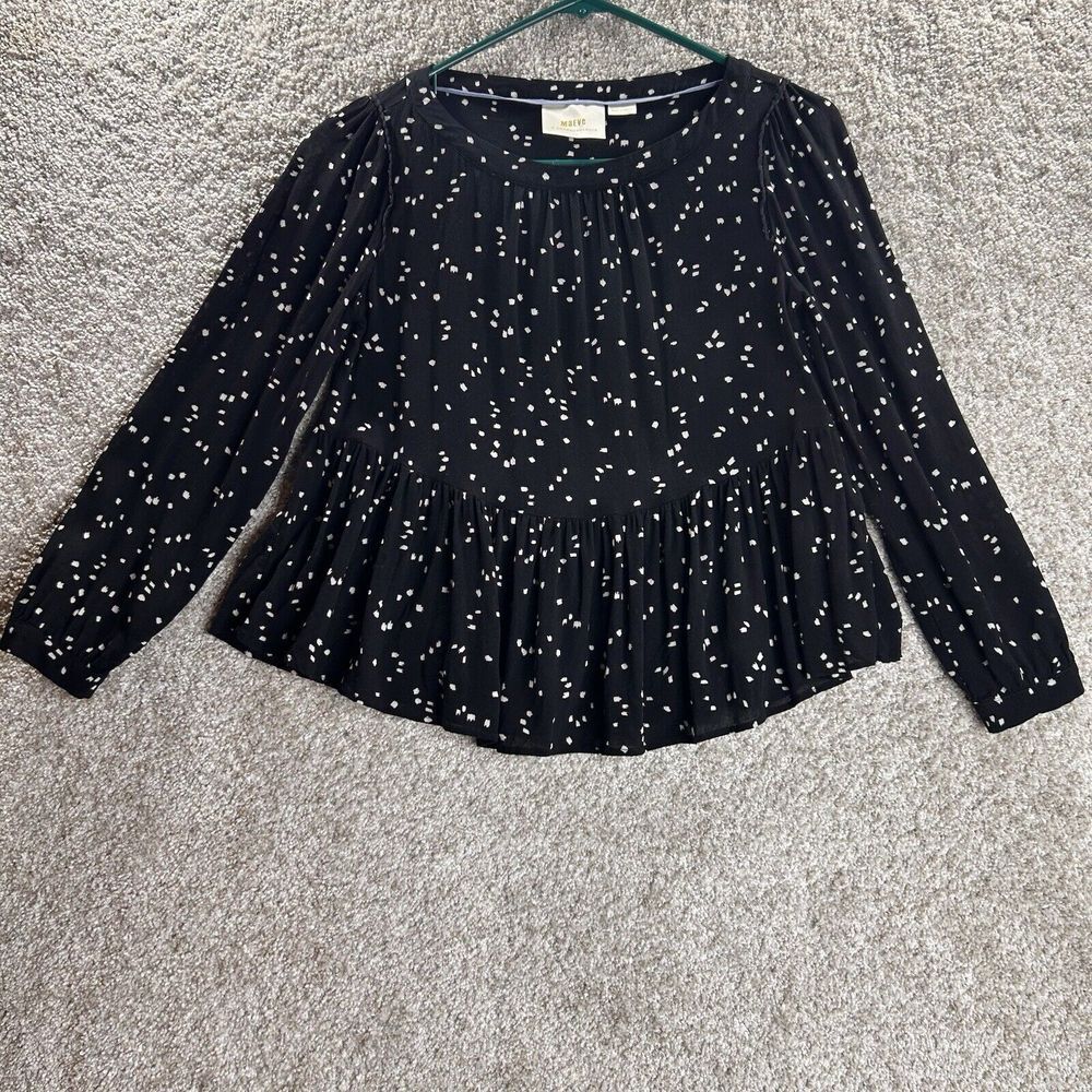 Maeve Anthropologie Cheyenne Peplum Blouse Polka Dot Women’s Size Xxsmall Petite