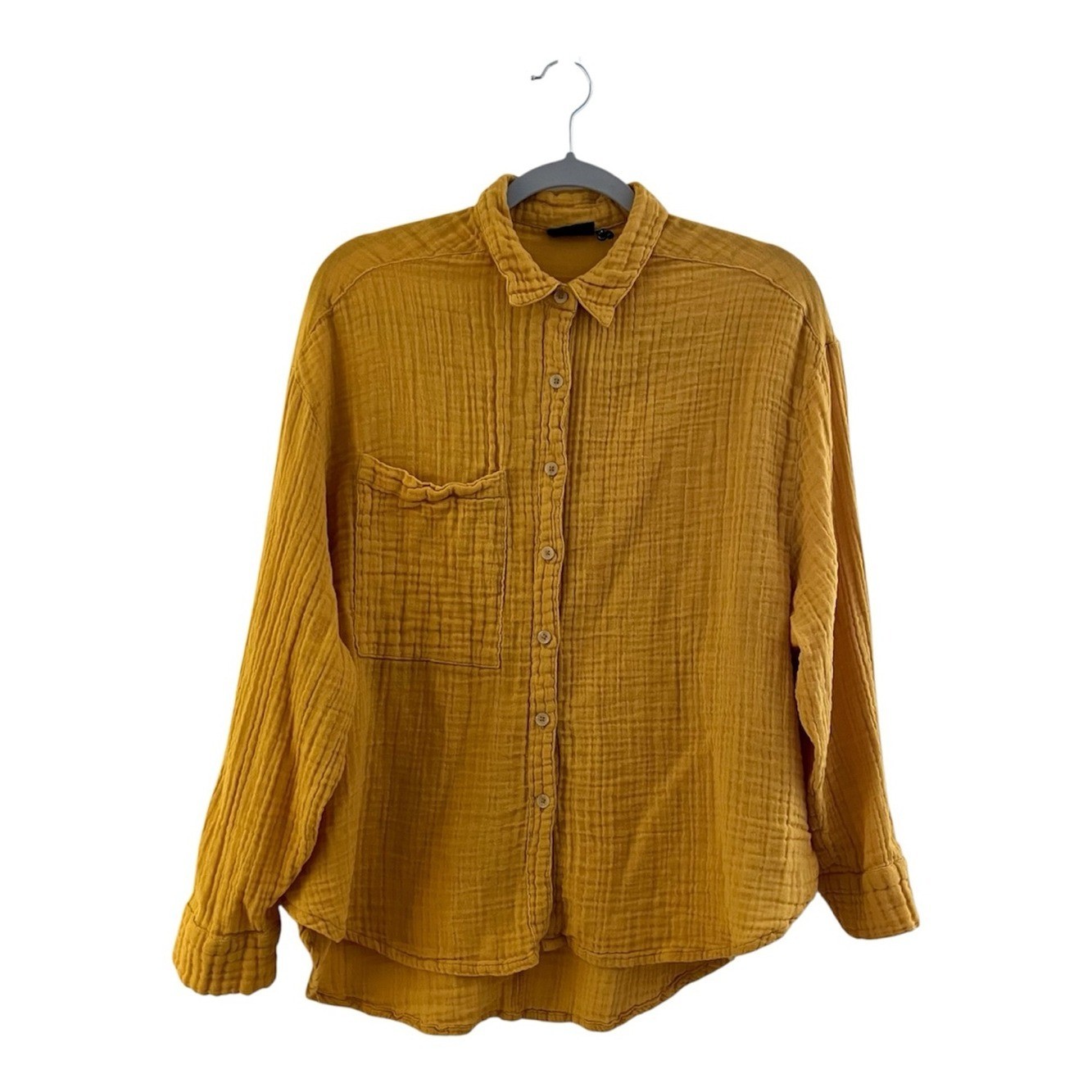 Urban Outfitters Women’s Textured Mustard Button-Down 3/4 Sleeve Shirt Sz:Med.