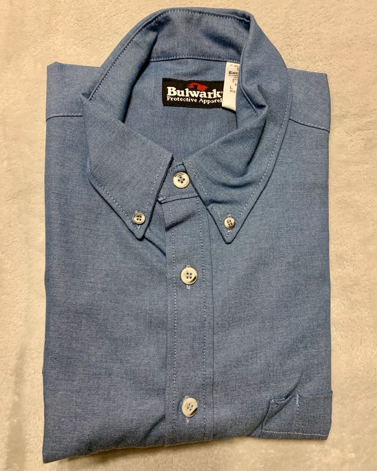 Bulwark Shirt Mens L Blue Solid Long Sleeve Button Up Flame Resistant FR