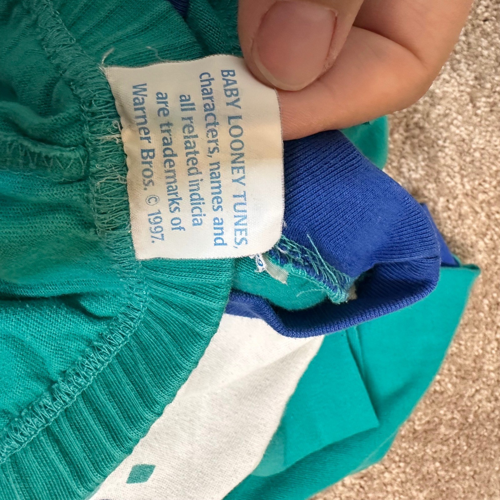 Vintage 1997 Baby Looney Tunes Bugs Bunny Daffy Duck Choo Choo Sweat Suit Teal