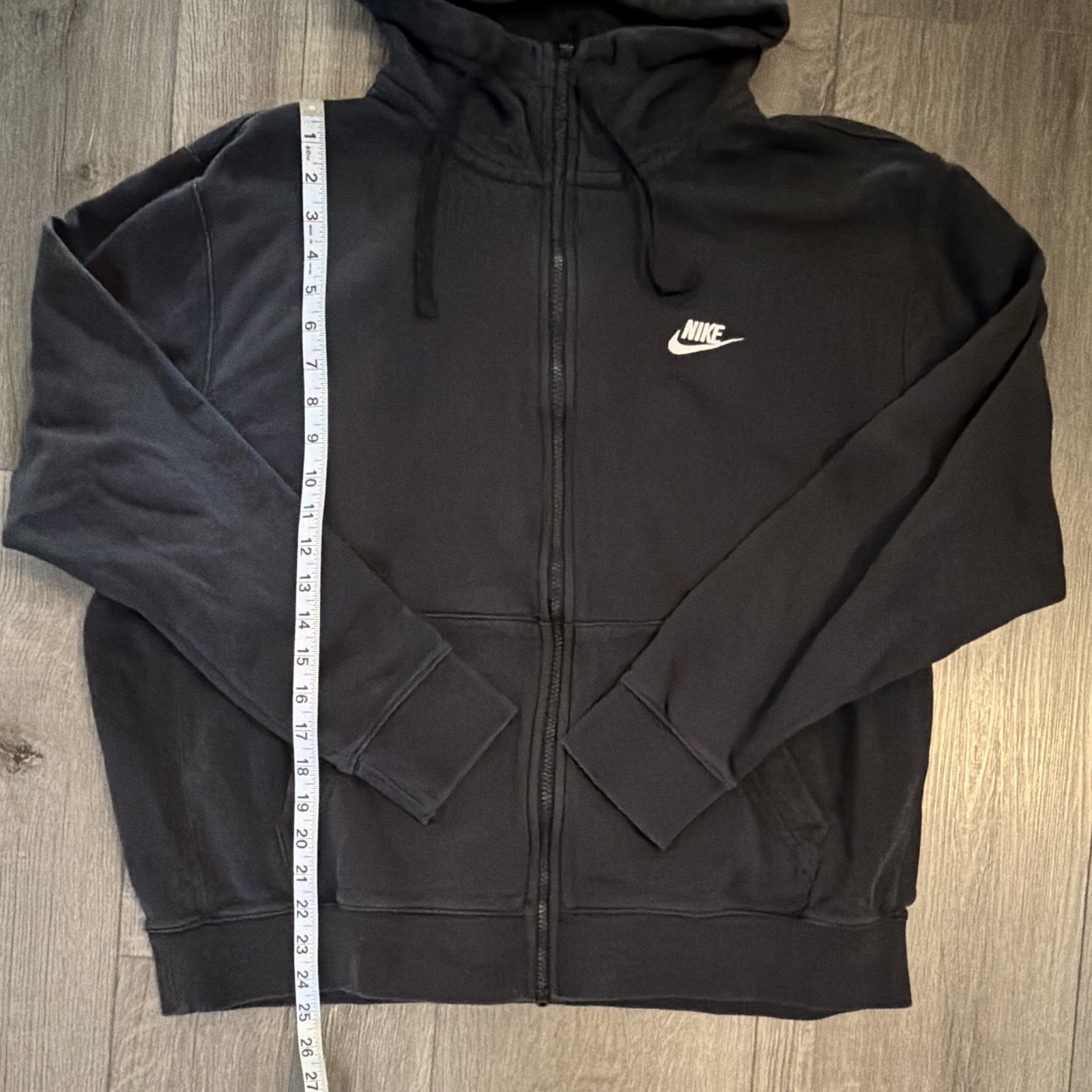 Nike Men’s Black Solid Logo Full Zip Fleece Hoodie Sweatshirt Pockets Size XL