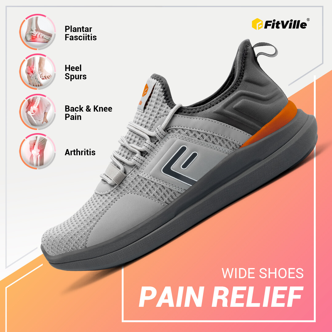 FitVille Men’s Running Walking Shoes Extra Wide Athletic Trainers Sneakers Gray
