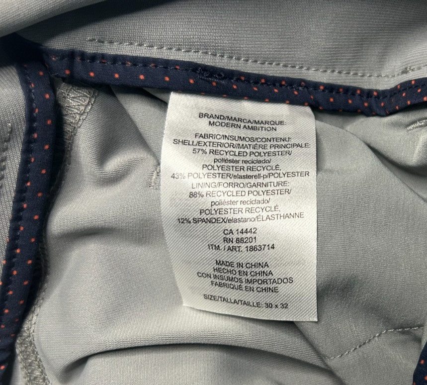 Modern Ambition Men’s 5-Pocket Pant Moisture Wicking Fabric Gray Size 30×32