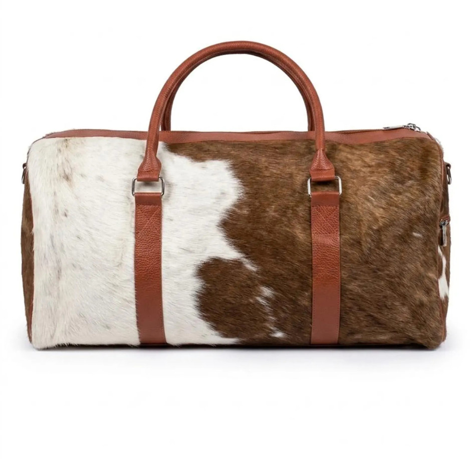 Cowhide Duffle Bag Hair On Genuine Leather Weekender Overnight Carry On Bag