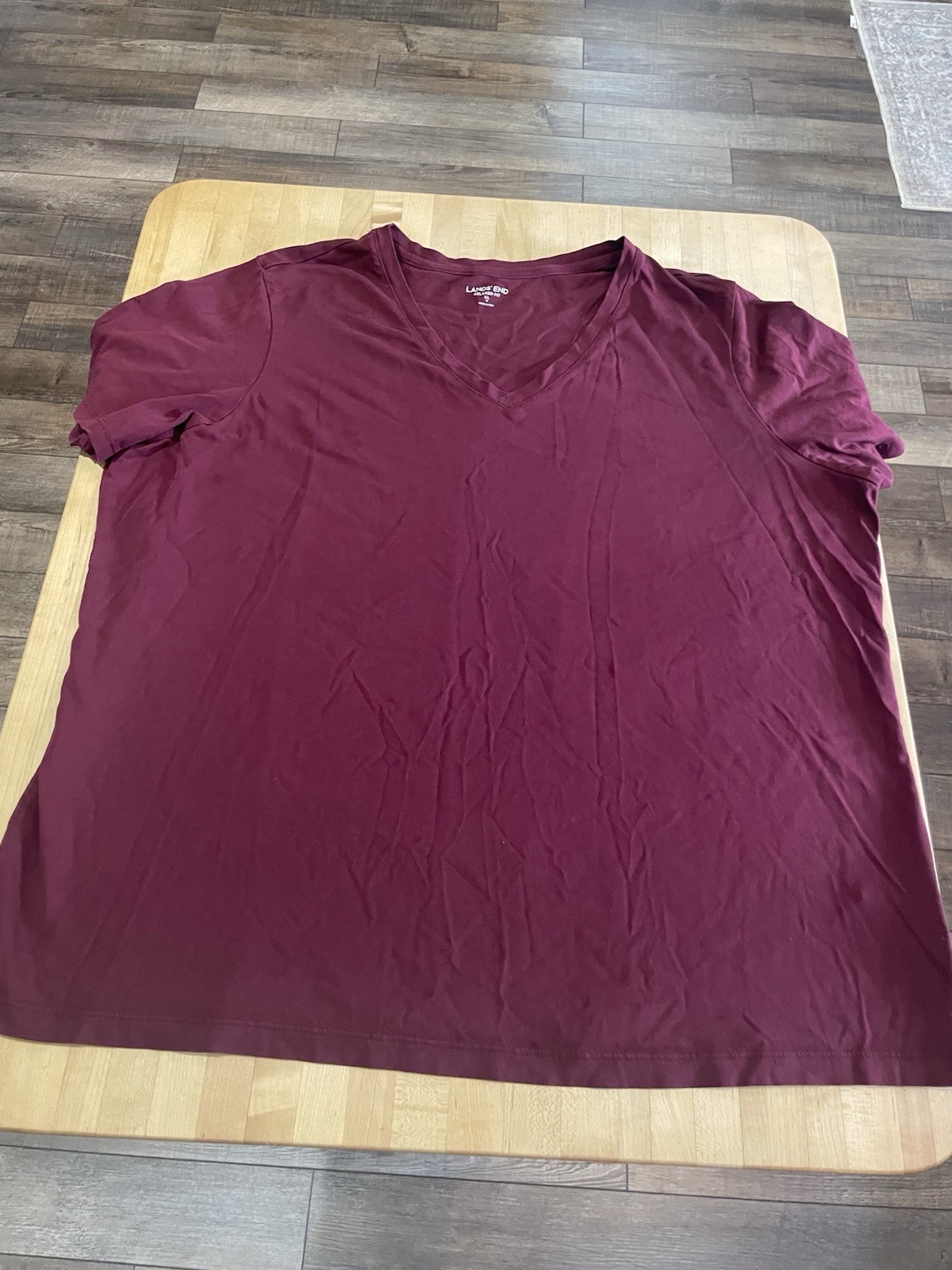 2 Lands End Supima Cotton Burgundy & Dark Gray V-neck Short Sleeve Tee Shirts XL