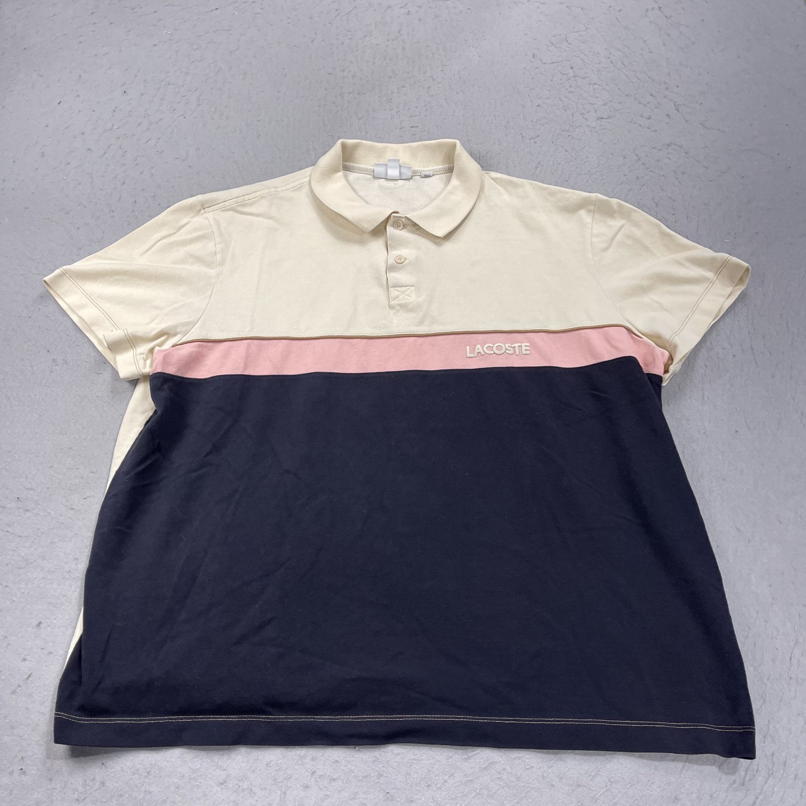 Lacoste Polo Shirt Mens 4XL 9 Beige Cream Striped Regular Fit Cotton Pique