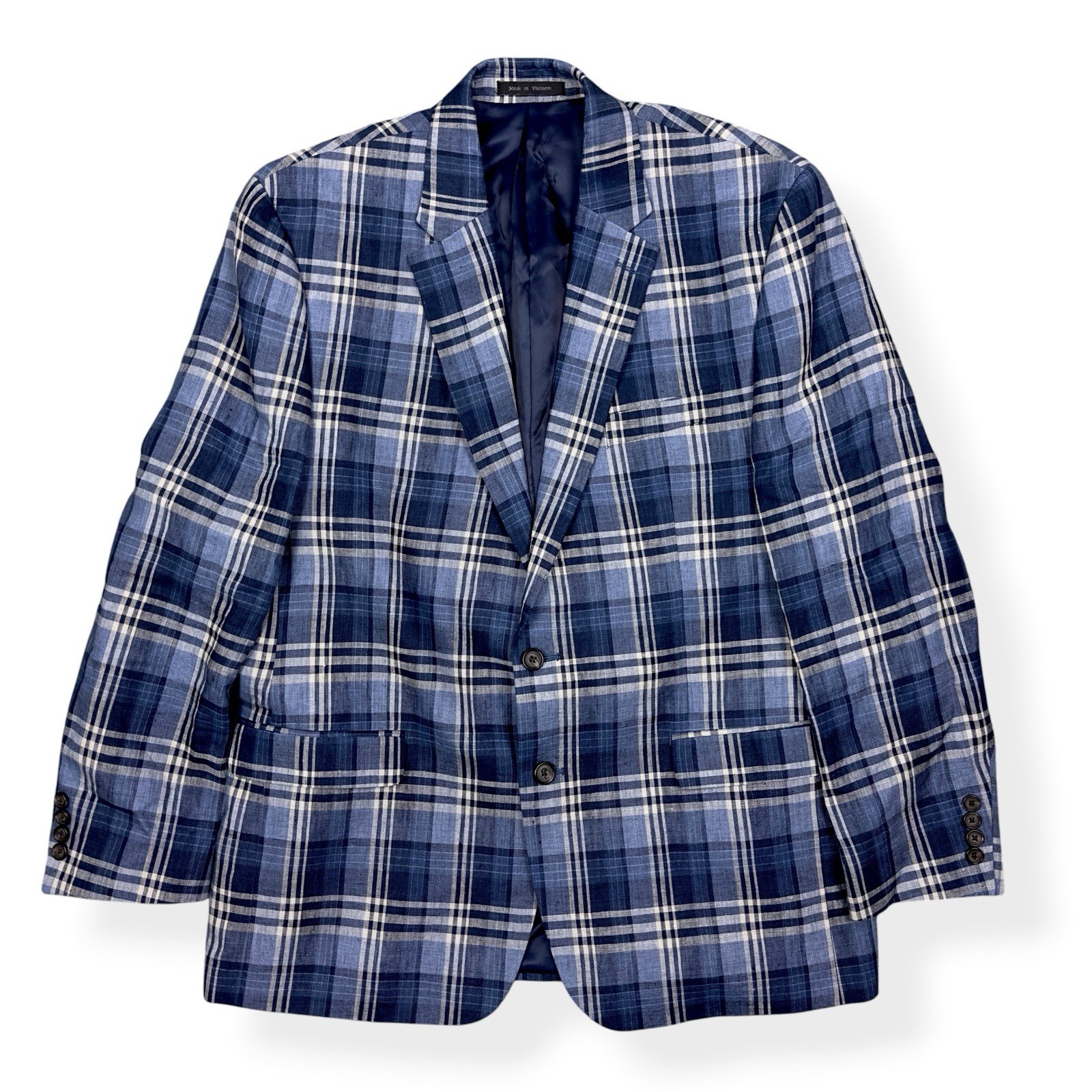 Lauren Ralph Lauren Men’s Blue Plaid Linen Ultraflex Blazer Suit Jacket Size 44R