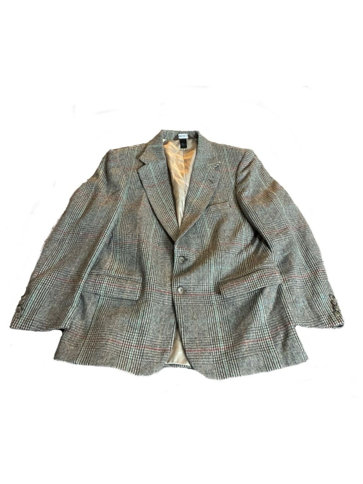 Vintage John Henry Blazer Jacket Mens 42 R 100% Wool Gray Plaid Academia Preppy