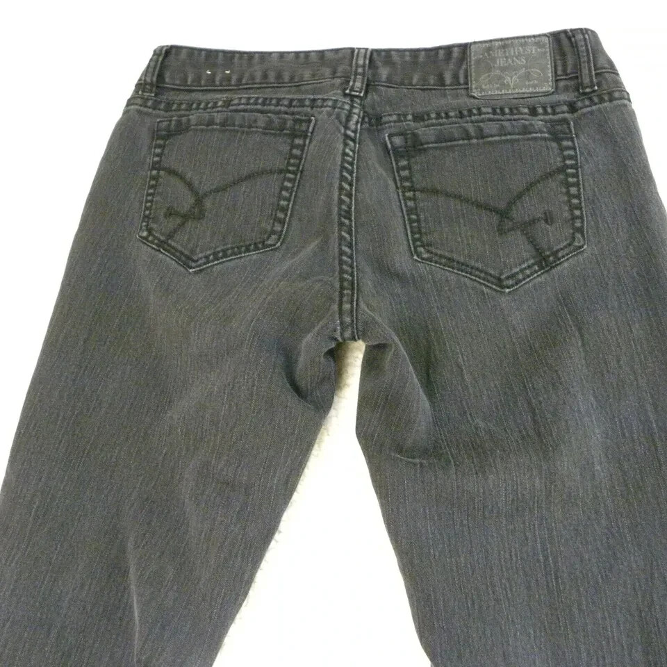 Amethyst Jeans Womens 11 Black Straight Leg Mid Rise Stretch Denim Meas 32×30